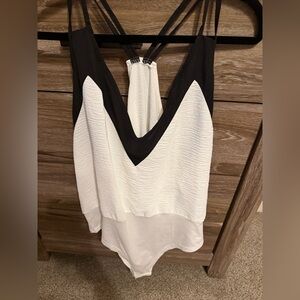SHEIN Black and White V-Neck Strappy bodysuit